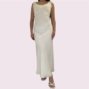 Vintage Elegant Cream Beaded Embroidered Gown